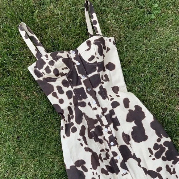 Capulet Brown and Cream bodycon denim button front cow print Midi Dress - Picture 1 of 4